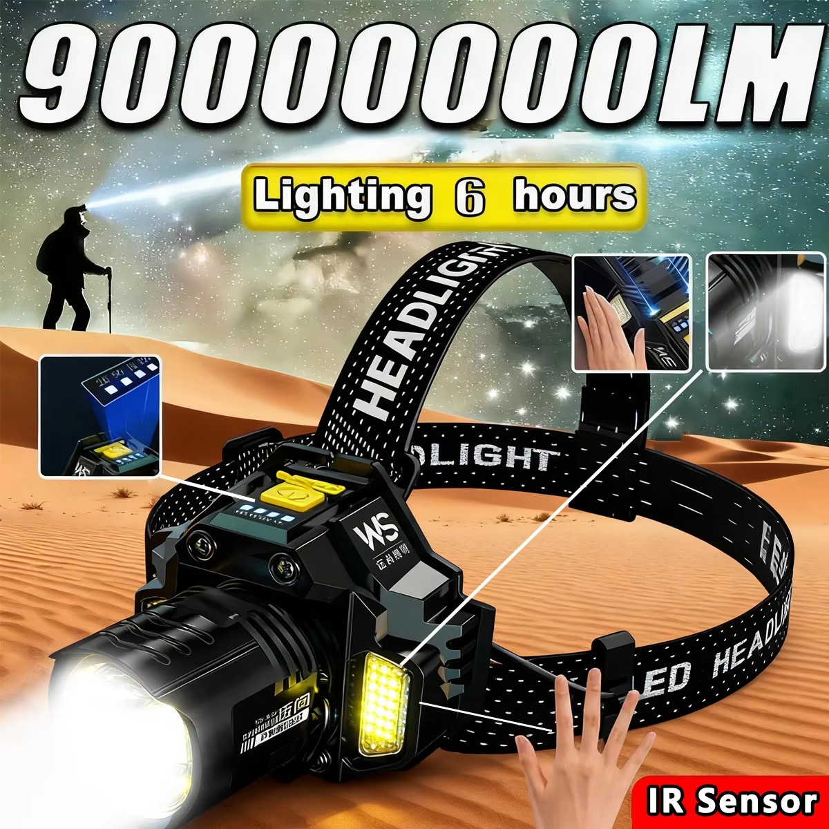 Headlamp Waterproof Rechargeable - 충전식 강력 LED 헤드램프, 텔레스코픽 줌