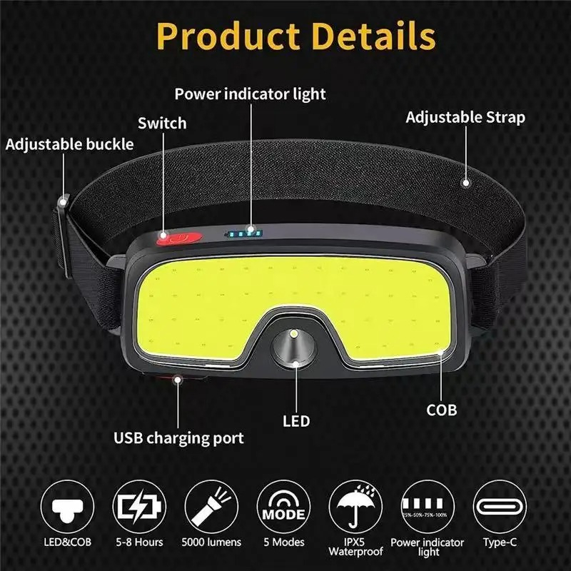강력한 COB 헤드램프 Type-c/USB 충전식 헤드 - Headlamp Waterproof Rechargeable 리뷰 및 가격
