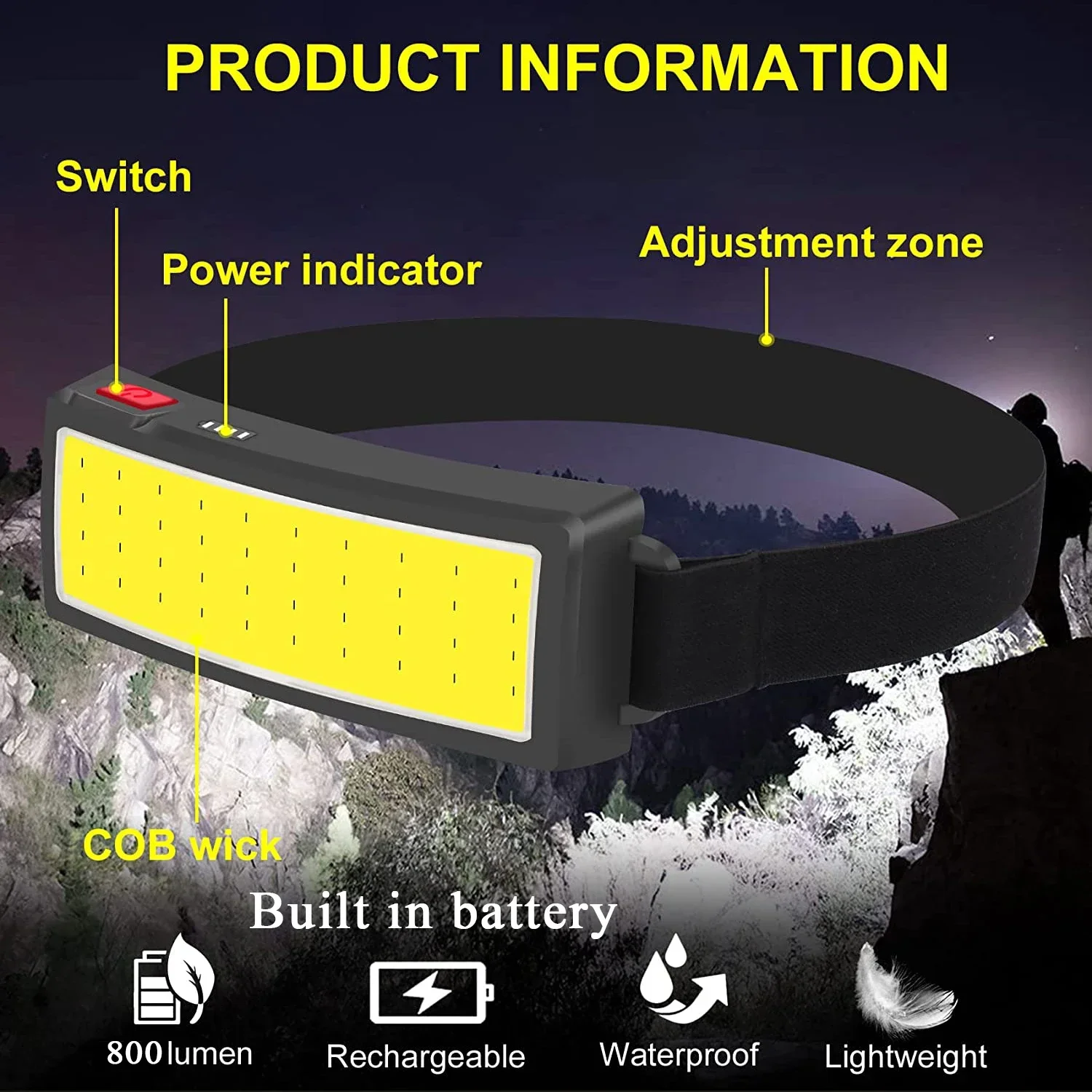 강력한 COB LED 헤드램프 Type-c 충전식 헤드 - Headlamp Waterproof Rechargeable 리뷰 및 가격