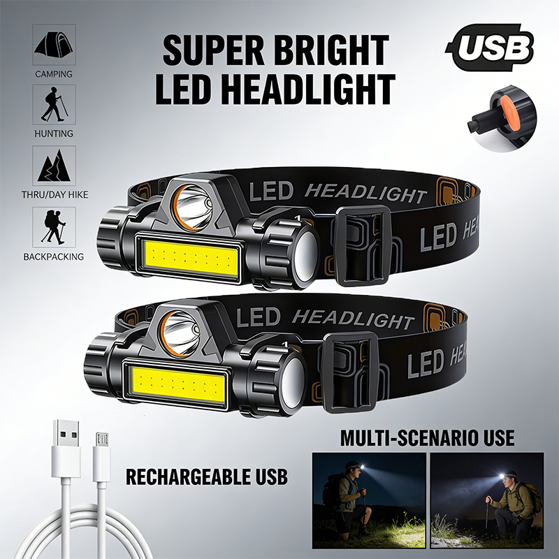 슈퍼 밝은 LED 헤드램프 XPE COB 비드와 테일  - Headlamp Waterproof Rechargeable 리뷰 및 가격