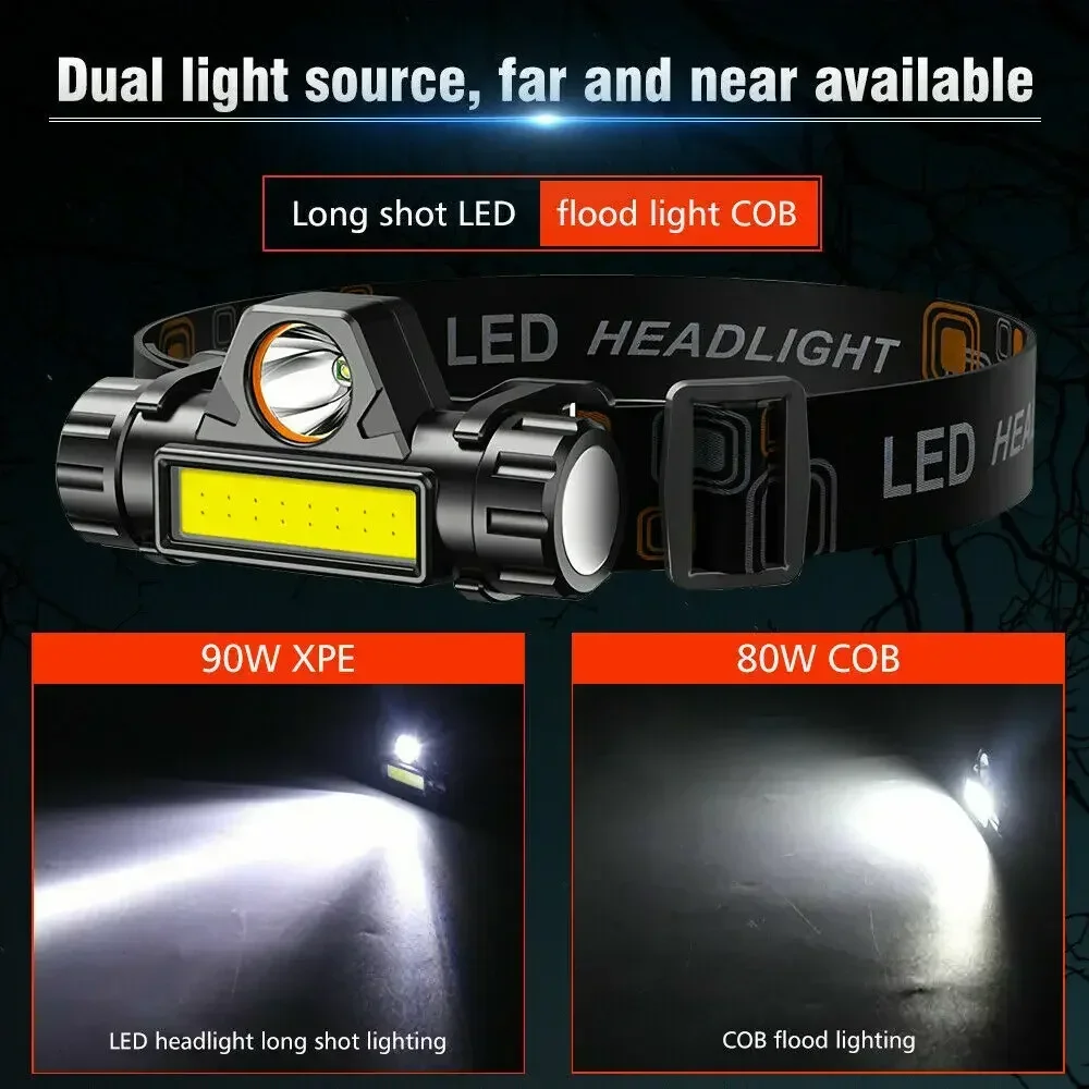 슈퍼 밝은 LED 헤드램프 XPE COB 비드와 테일  - Headlamp Waterproof Rechargeable 리뷰 및 가격